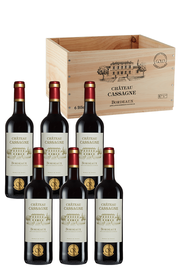 6er-Holzkiste Bordeaux AOP (2022) - Château Cassagne - Rotwein aus Bordeaux